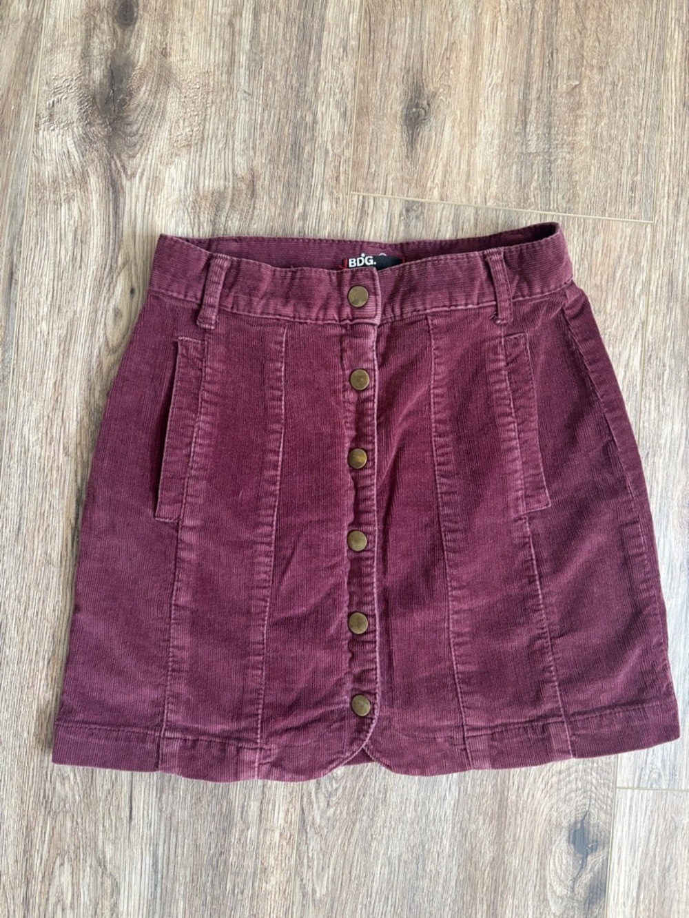 BDG Burgundy Button-Front Corduroy Mini Skirt